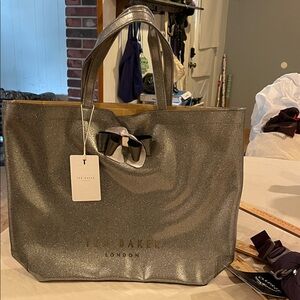 NWT rare color iconic Ted Baker Glittering Silver Tote